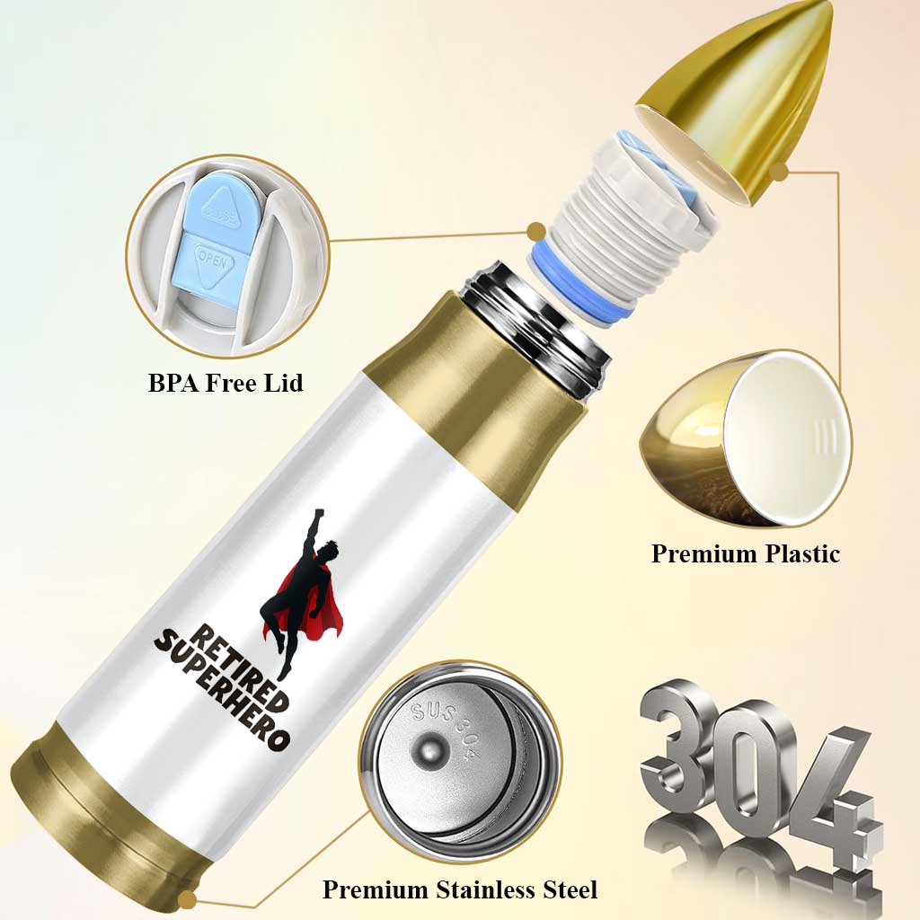 Retired Superhero Retirement Gift Bullet Tumbler Flying Red Cape Silhouette Graphic