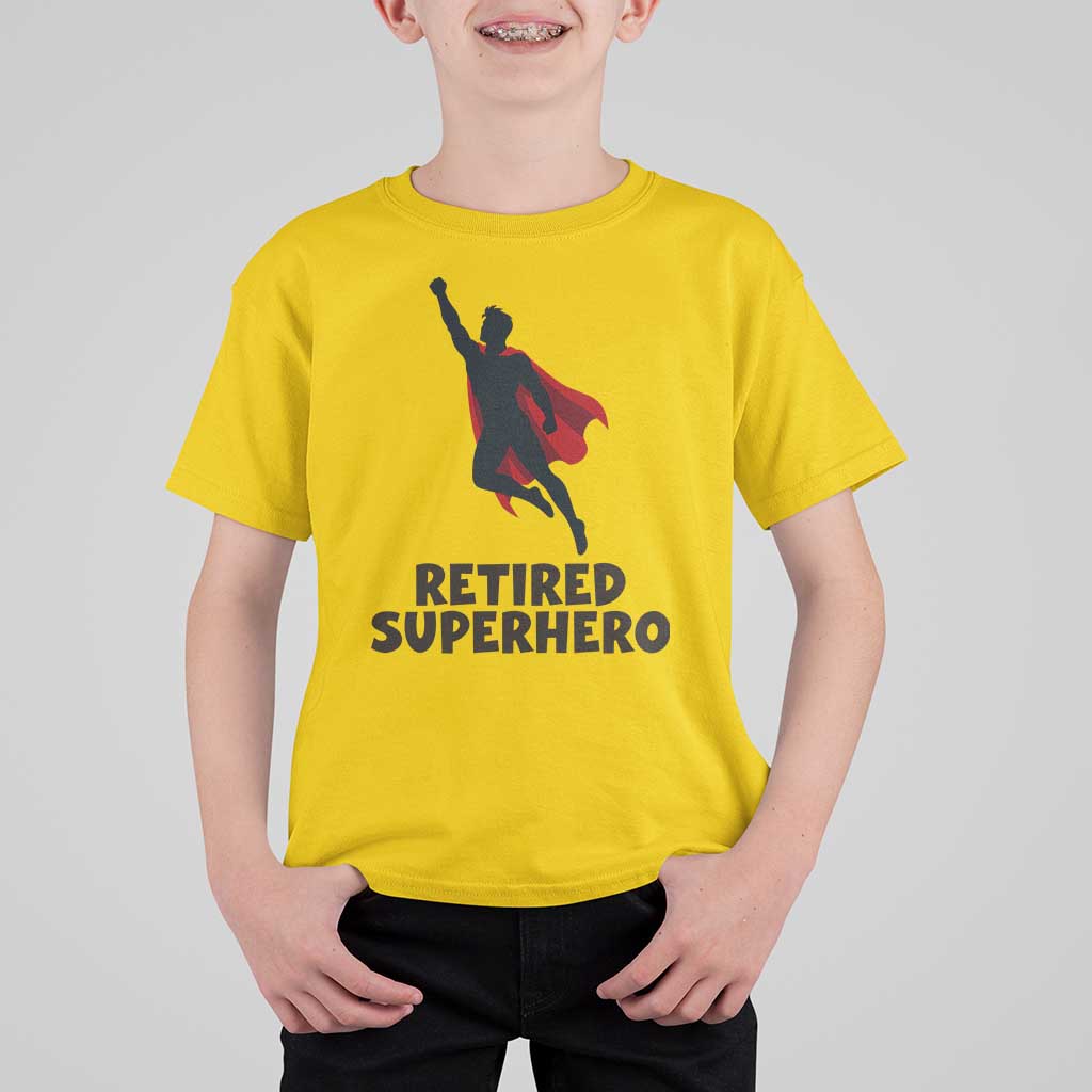 Retired Superhero Retirement Gift T Shirt For Kid Flying Red Cape Silhouette Graphic