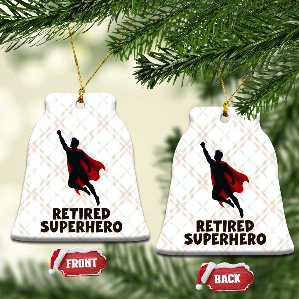 Retired Superhero Retirement Gift Ceramic Ornament Flying Red Cape Silhouette Graphic