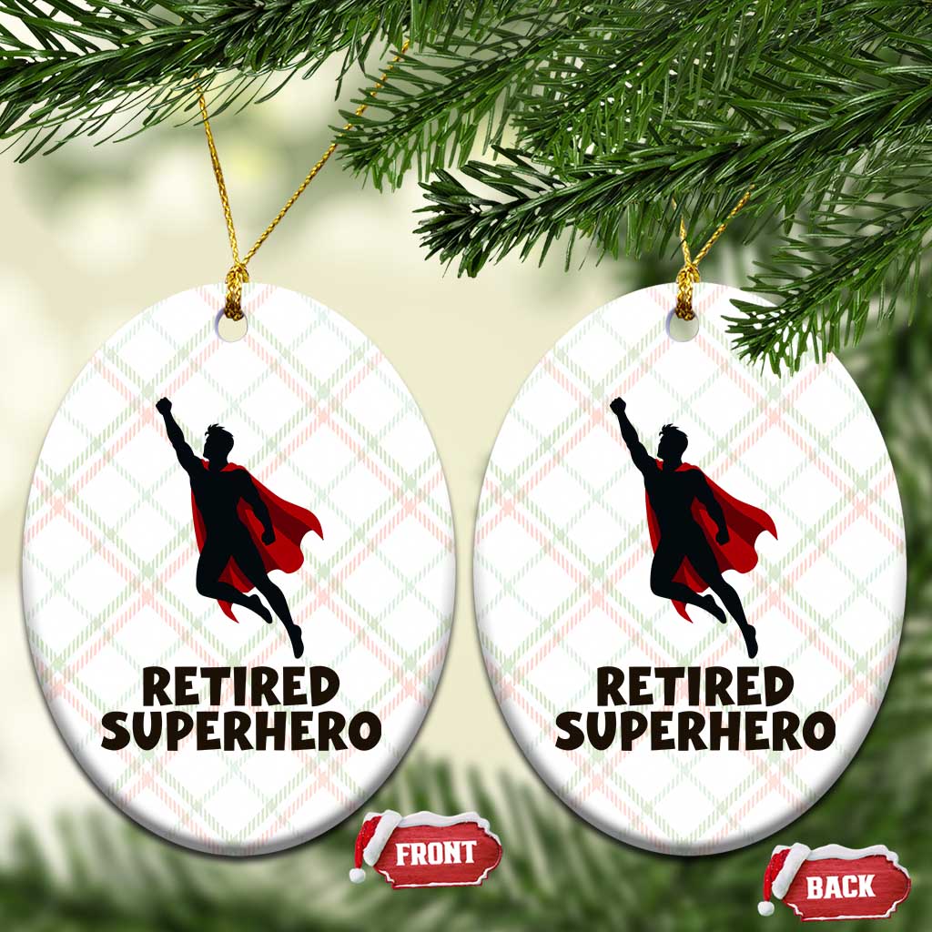 Retired Superhero Retirement Gift Ceramic Ornament Flying Red Cape Silhouette Graphic