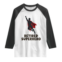 Retired Superhero Retirement Gift Raglan Shirt Flying Red Cape Silhouette Graphic