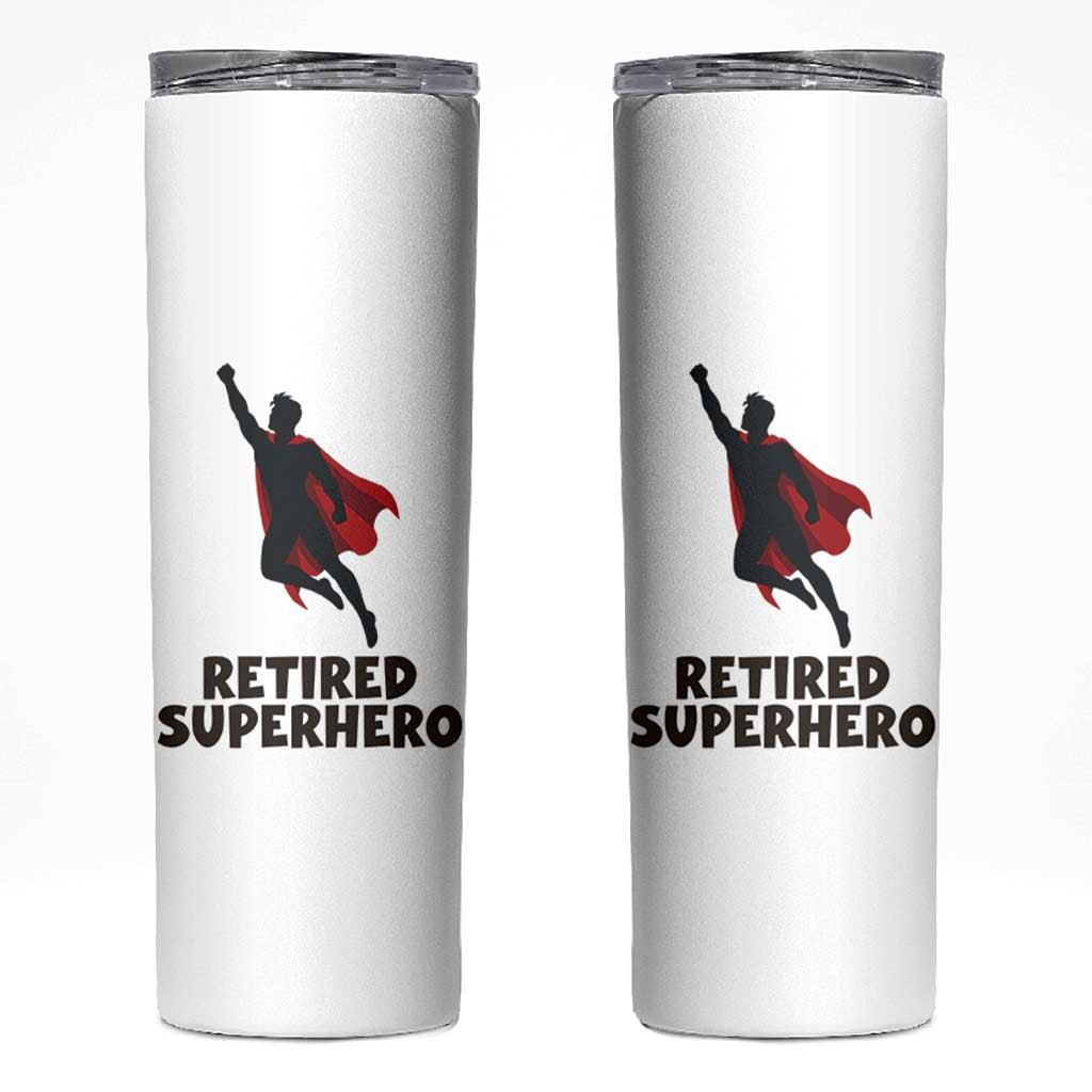 Retired Superhero Retirement Gift Skinny Tumbler Flying Red Cape Silhouette Graphic