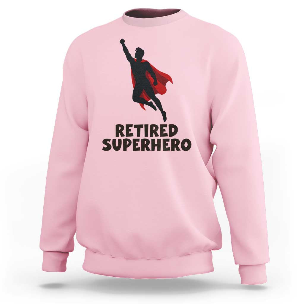 Retired Superhero Retirement Gift Sweatshirt Flying Red Cape Silhouette Graphic