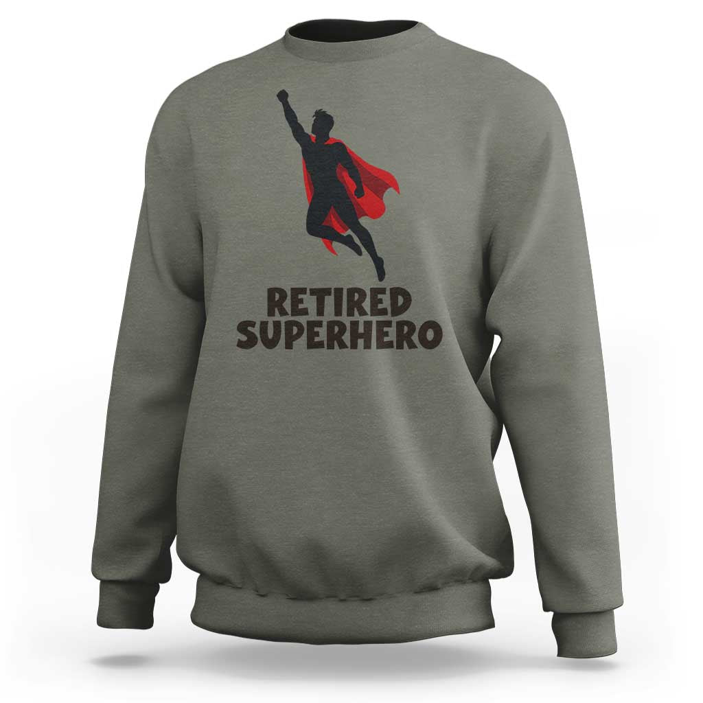 Retired Superhero Retirement Gift Sweatshirt Flying Red Cape Silhouette Graphic