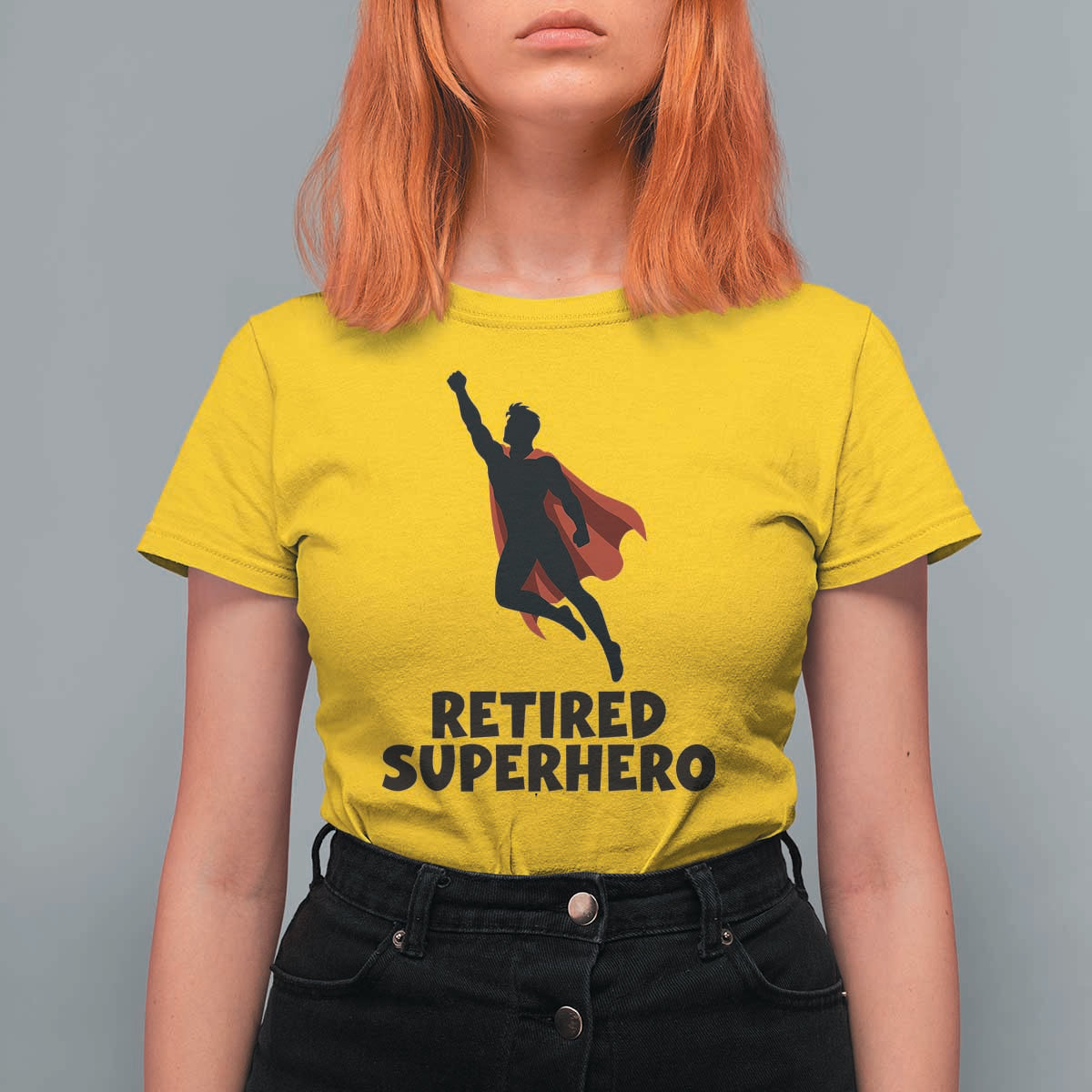 Retired Superhero Retirement Gift T Shirt For Women Flying Red Cape Silhouette Graphic