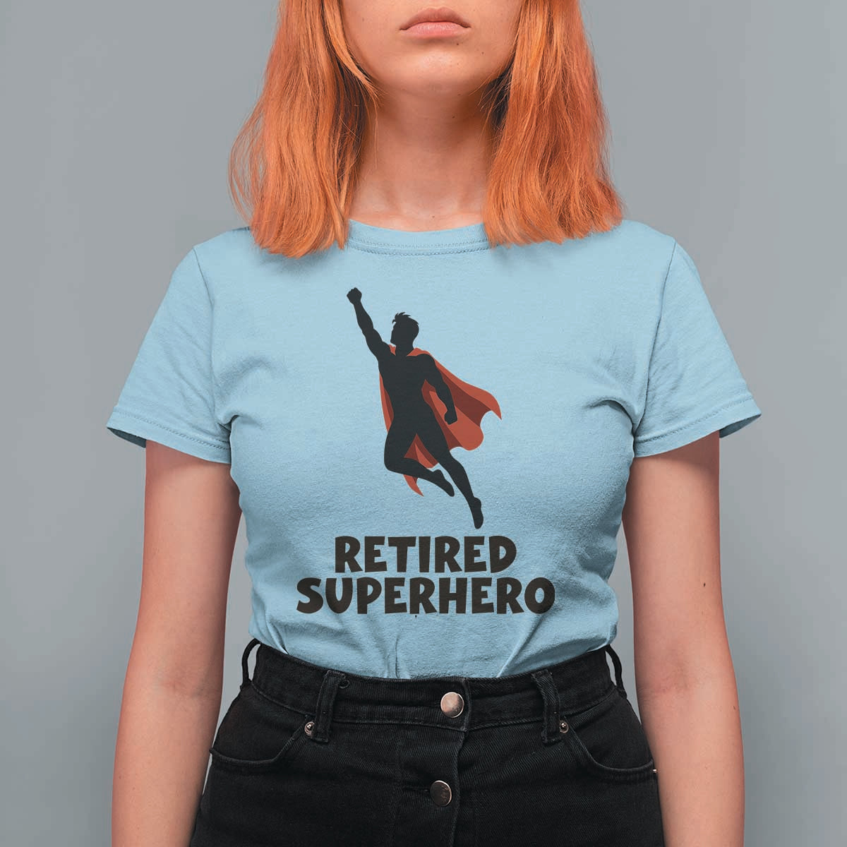 Retired Superhero Retirement Gift T Shirt For Women Flying Red Cape Silhouette Graphic