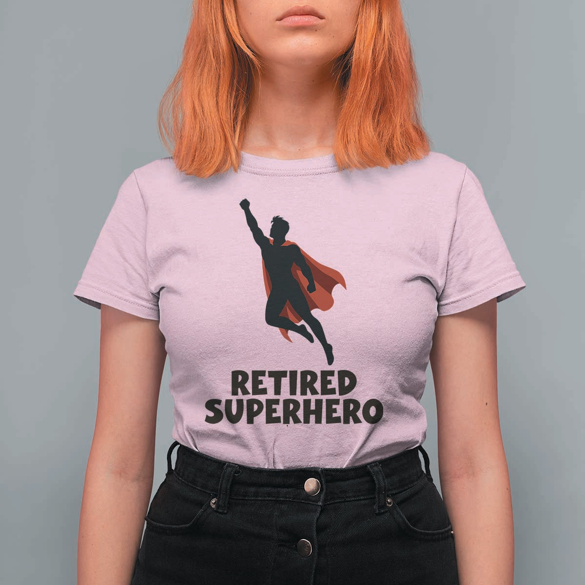 Retired Superhero Retirement Gift T Shirt For Women Flying Red Cape Silhouette Graphic