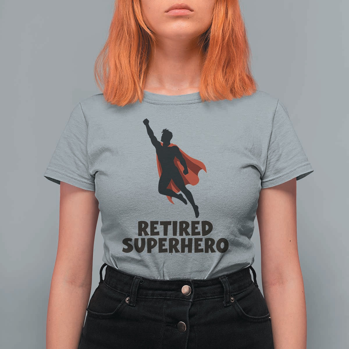 Retired Superhero Retirement Gift T Shirt For Women Flying Red Cape Silhouette Graphic