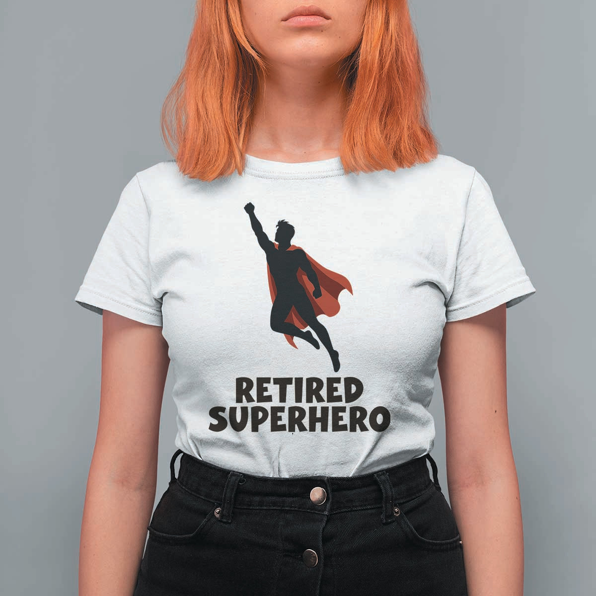 Retired Superhero Retirement Gift T Shirt For Women Flying Red Cape Silhouette Graphic