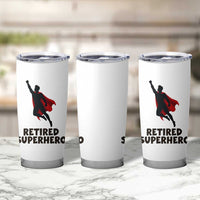 Retired Superhero Retirement Gift Tumbler Cup Flying Red Cape Silhouette Graphic