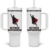 Retired Superhero Retirement Gift Tumbler With Handle Flying Red Cape Silhouette Graphic