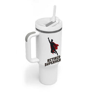 Retired Superhero Retirement Gift Tumbler With Handle Flying Red Cape Silhouette Graphic