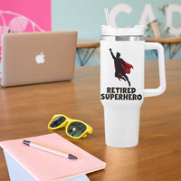 Retired Superhero Retirement Gift Tumbler With Handle Flying Red Cape Silhouette Graphic