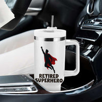 Retired Superhero Retirement Gift Tumbler With Handle Flying Red Cape Silhouette Graphic