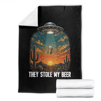 They Stole My Beer Throw Blanket Funny UFO Abducting Beer Mug Vintage Western Gift