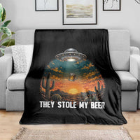 They Stole My Beer Throw Blanket Funny UFO Abducting Beer Mug Vintage Western Gift