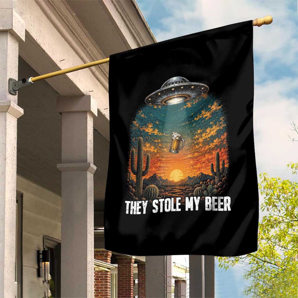 They Stole My Beer Garden Flag Funny UFO Abducting Beer Mug Vintage Western Gift