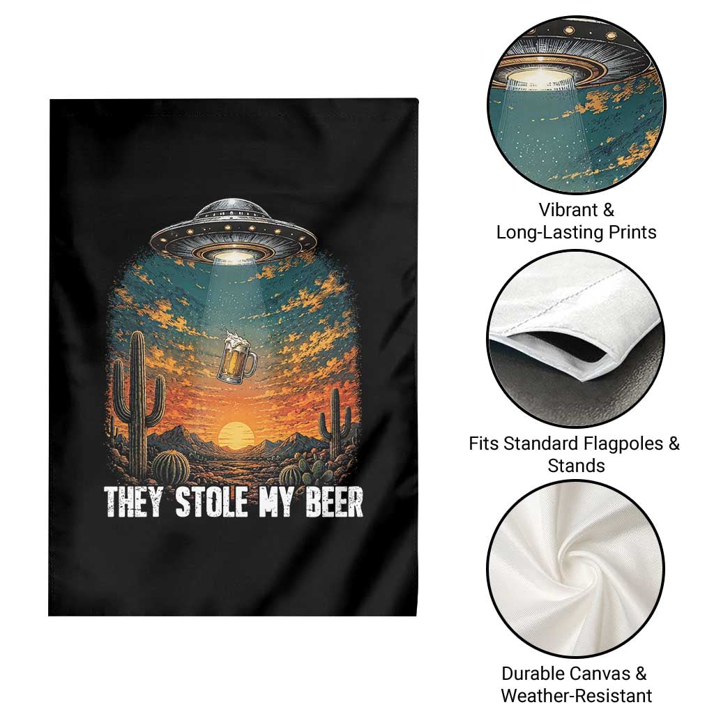 They Stole My Beer Garden Flag Funny UFO Abducting Beer Mug Vintage Western Gift