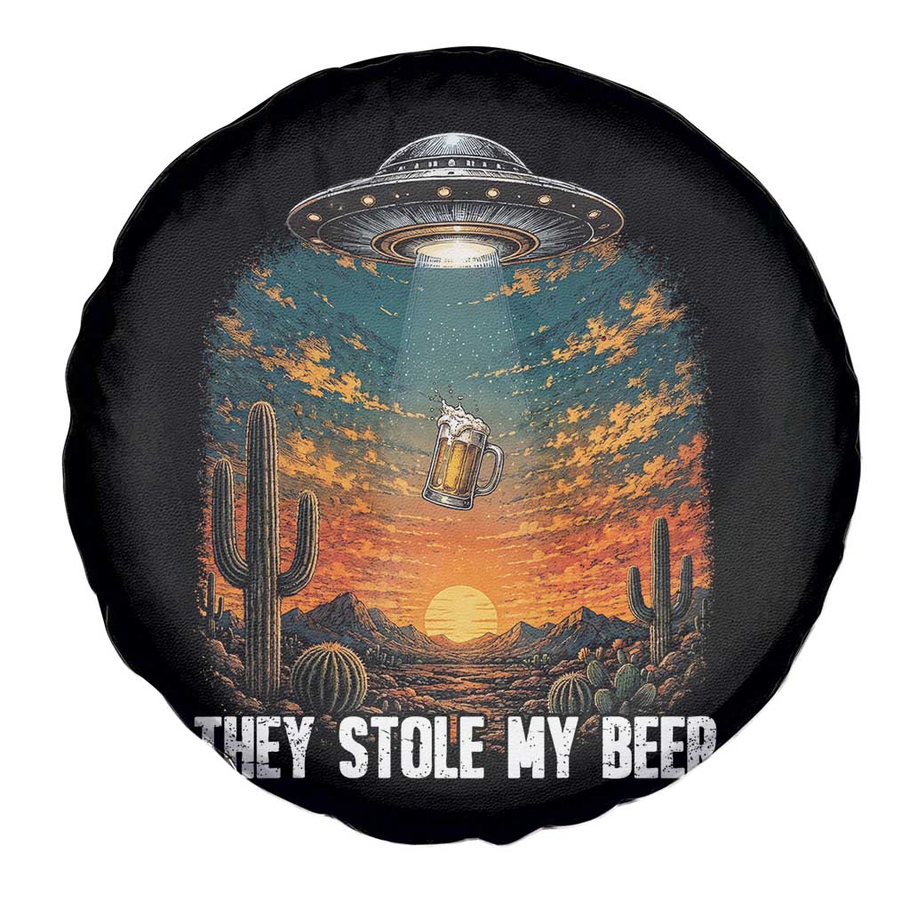 They Stole My Beer Spare Tire Cover Funny UFO Abducting Beer Mug Vintage Western Gift