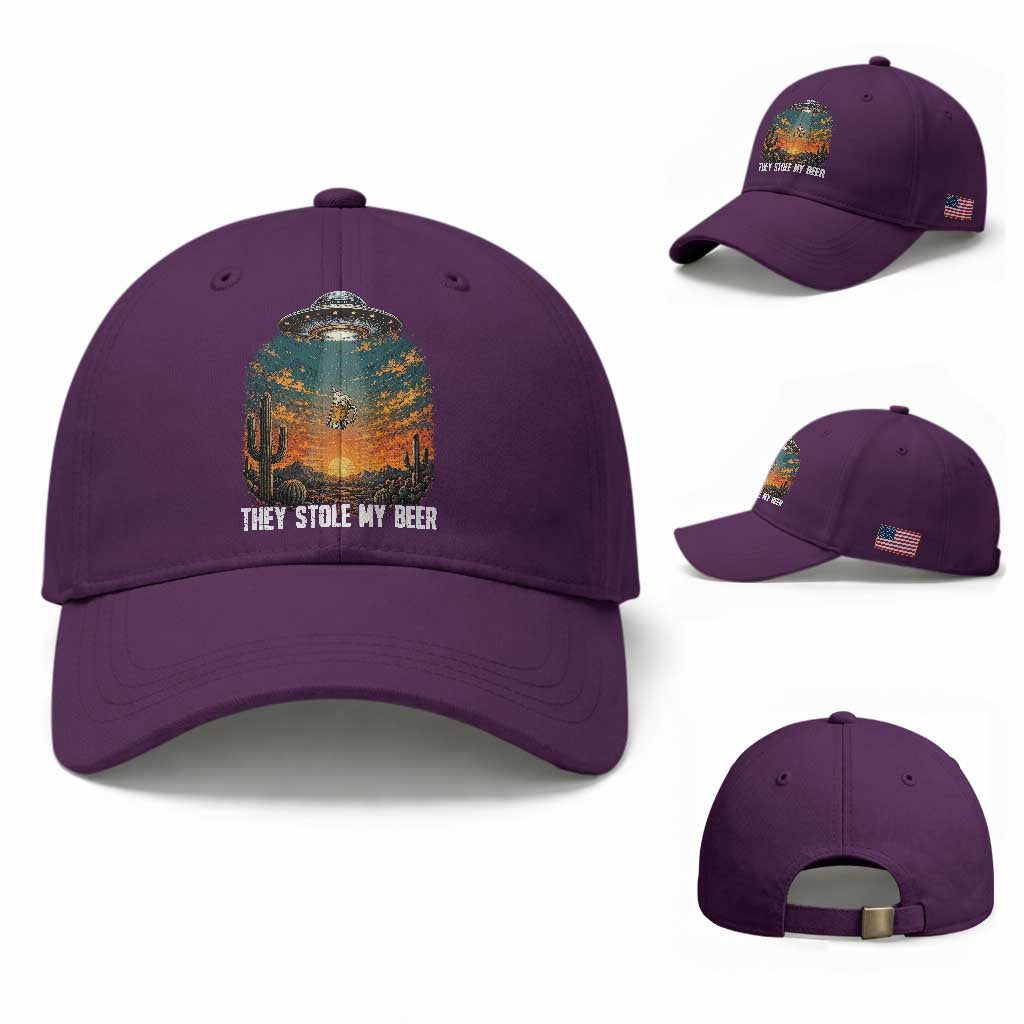 They Stole My Beer Baseball Cap Funny UFO Abducting Beer Mug Vintage Western Gift