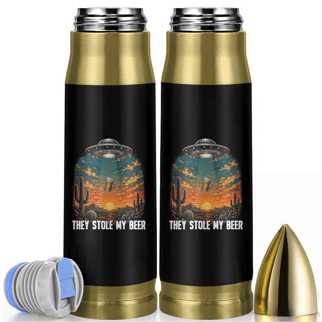 They Stole My Beer Bullet Tumbler Funny UFO Abducting Beer Mug Vintage Western Gift