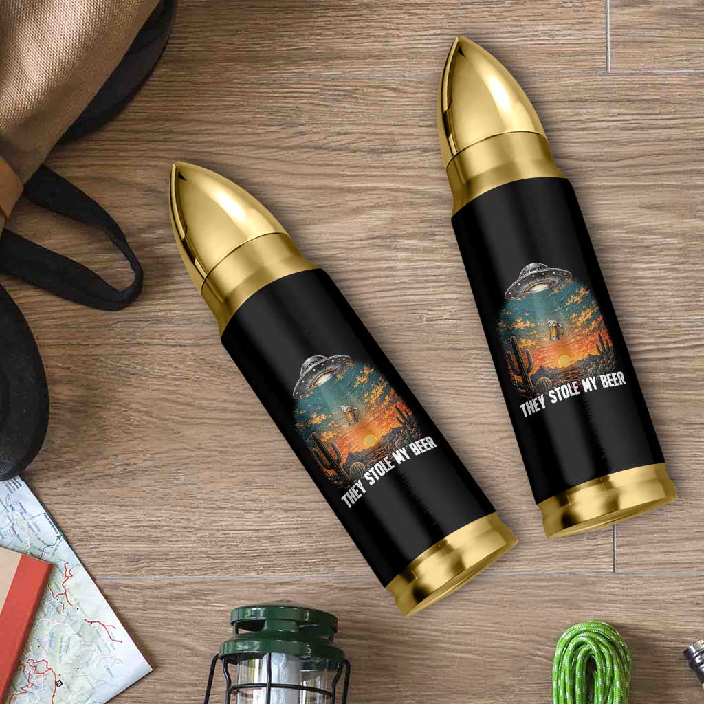 They Stole My Beer Bullet Tumbler Funny UFO Abducting Beer Mug Vintage Western Gift