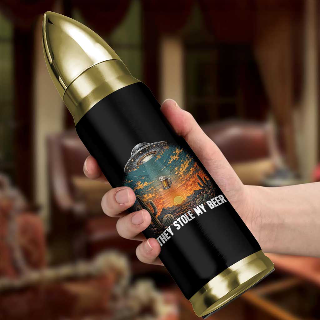 They Stole My Beer Bullet Tumbler Funny UFO Abducting Beer Mug Vintage Western Gift
