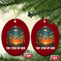 They Stole My Beer Ceramic Ornament Funny UFO Abducting Beer Mug Vintage Western Gift