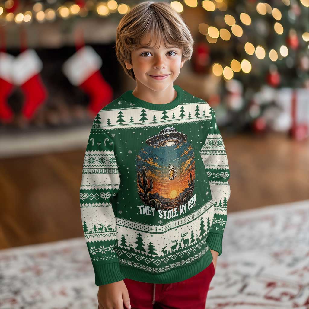 They Stole My Beer Ugly Christmas Sweater Funny UFO Abducting Beer Mug Vintage Western Gift