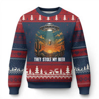 They Stole My Beer Ugly Christmas Sweater Funny UFO Abducting Beer Mug Vintage Western Gift