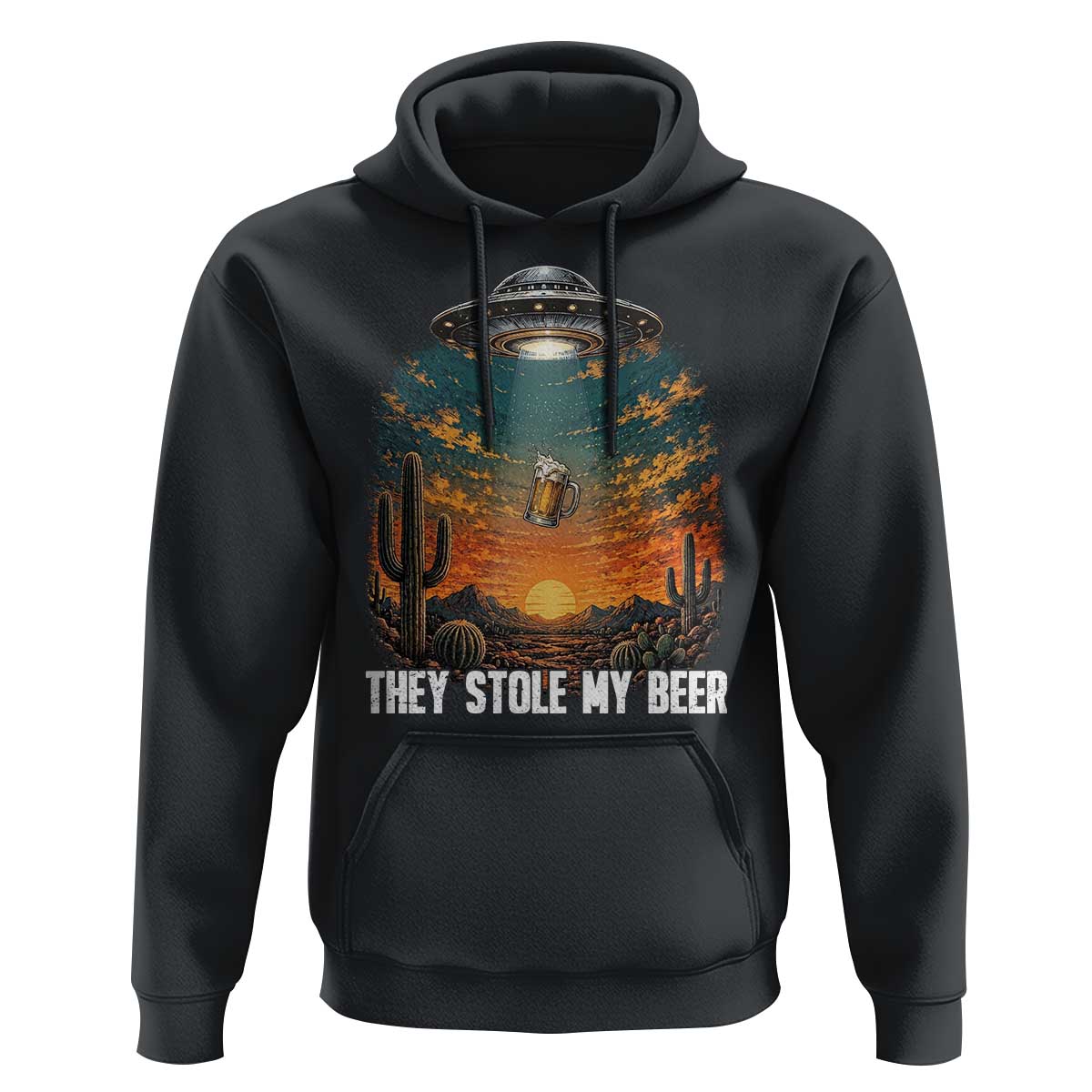 They Stole My Beer Hoodie Funny UFO Abducting Beer Mug Vintage Western Gift
