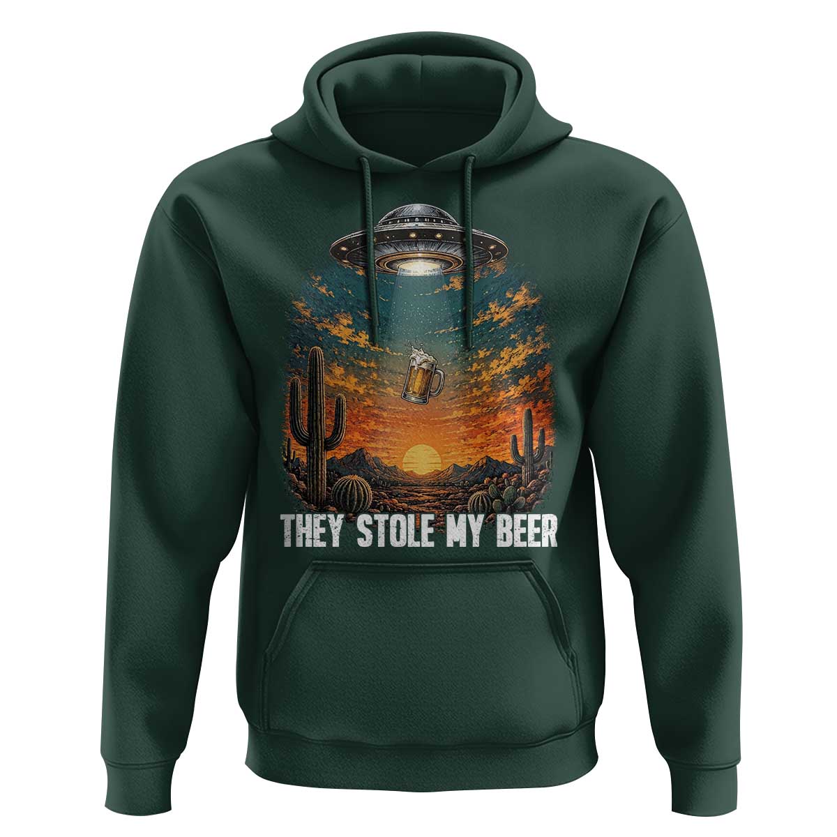 They Stole My Beer Hoodie Funny UFO Abducting Beer Mug Vintage Western Gift