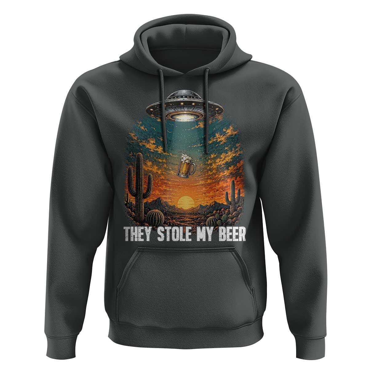 They Stole My Beer Hoodie Funny UFO Abducting Beer Mug Vintage Western Gift