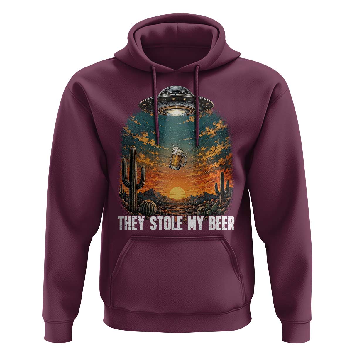 They Stole My Beer Hoodie Funny UFO Abducting Beer Mug Vintage Western Gift