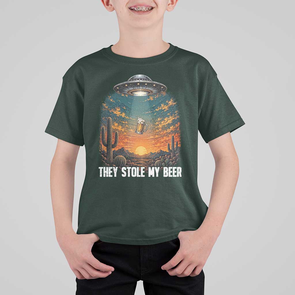 They Stole My Beer T Shirt For Kid Funny UFO Abducting Beer Mug Vintage Western Gift