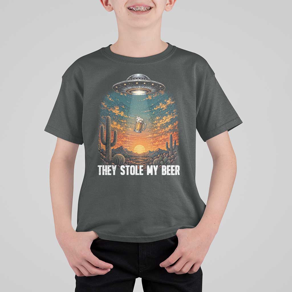 They Stole My Beer T Shirt For Kid Funny UFO Abducting Beer Mug Vintage Western Gift