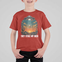 They Stole My Beer T Shirt For Kid Funny UFO Abducting Beer Mug Vintage Western Gift