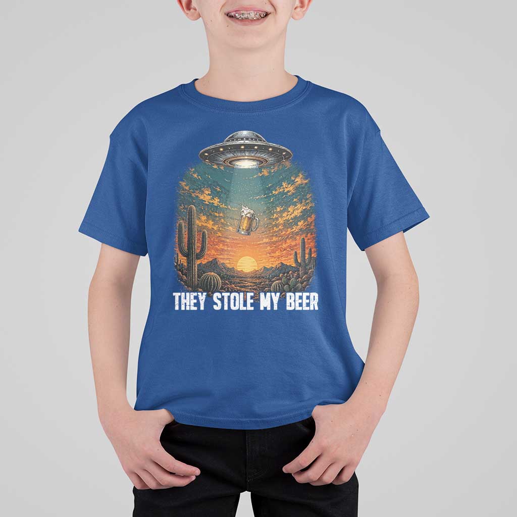 They Stole My Beer T Shirt For Kid Funny UFO Abducting Beer Mug Vintage Western Gift
