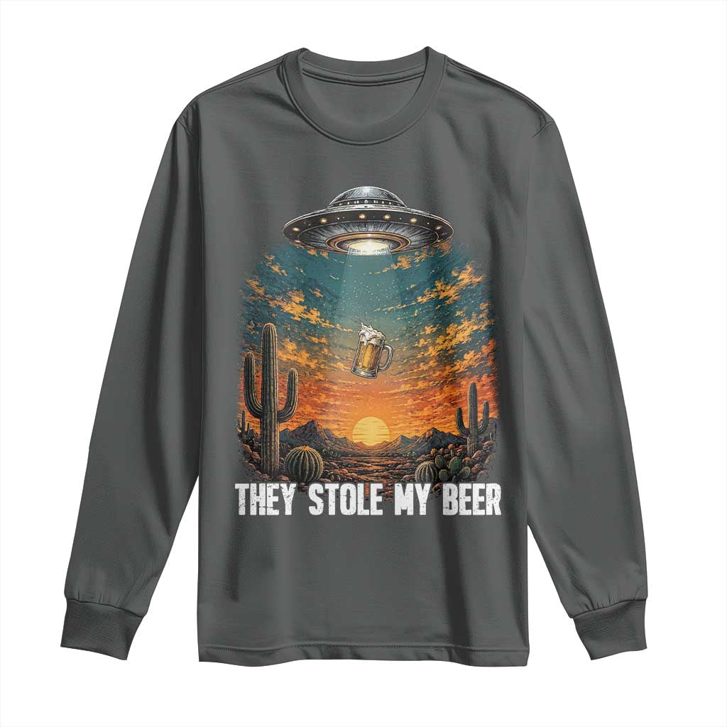 They Stole My Beer Long Sleeve Shirt Funny UFO Abducting Beer Mug Vintage Western Gift