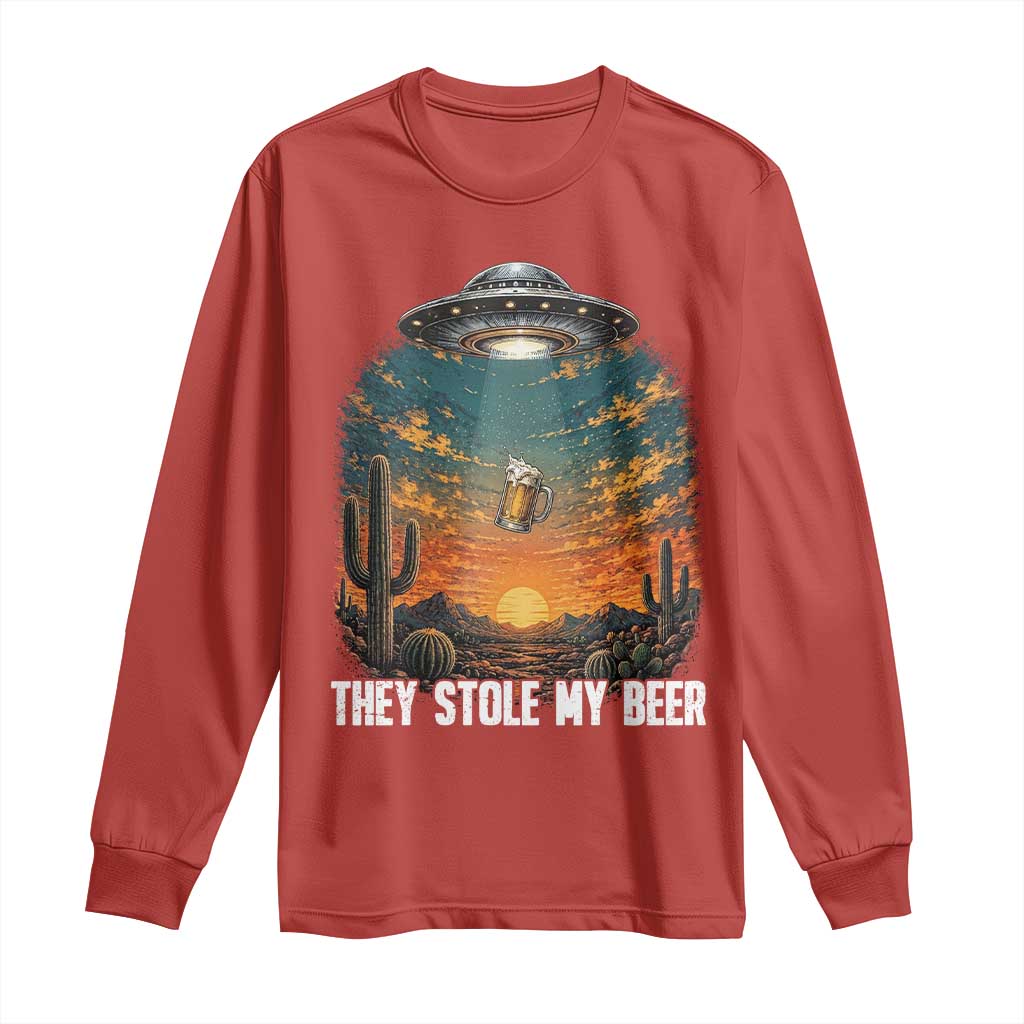 They Stole My Beer Long Sleeve Shirt Funny UFO Abducting Beer Mug Vintage Western Gift