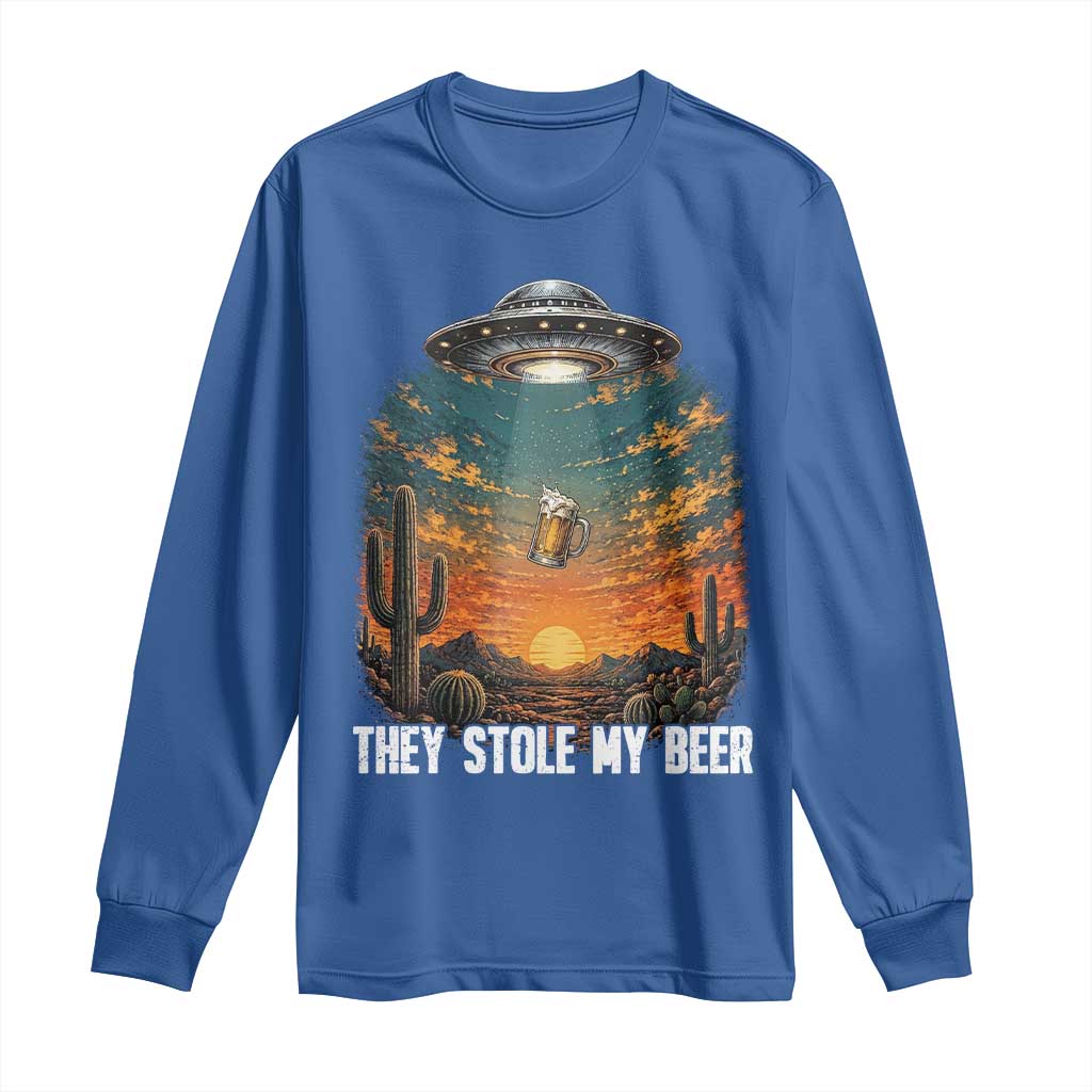They Stole My Beer Long Sleeve Shirt Funny UFO Abducting Beer Mug Vintage Western Gift