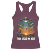 They Stole My Beer Racerback Tank Top Funny UFO Abducting Beer Mug Vintage Western Gift