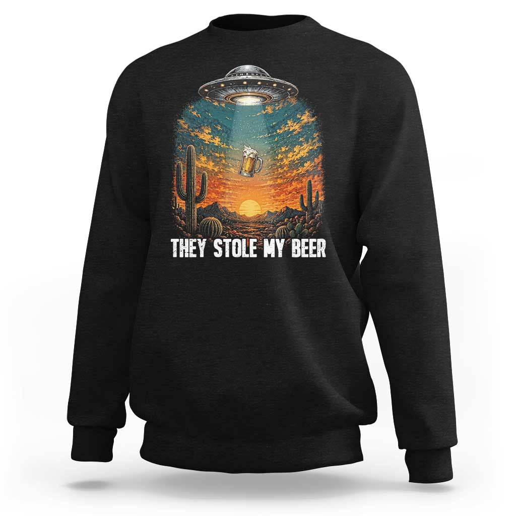 They Stole My Beer Sweatshirt Funny UFO Abducting Beer Mug Vintage Western Gift