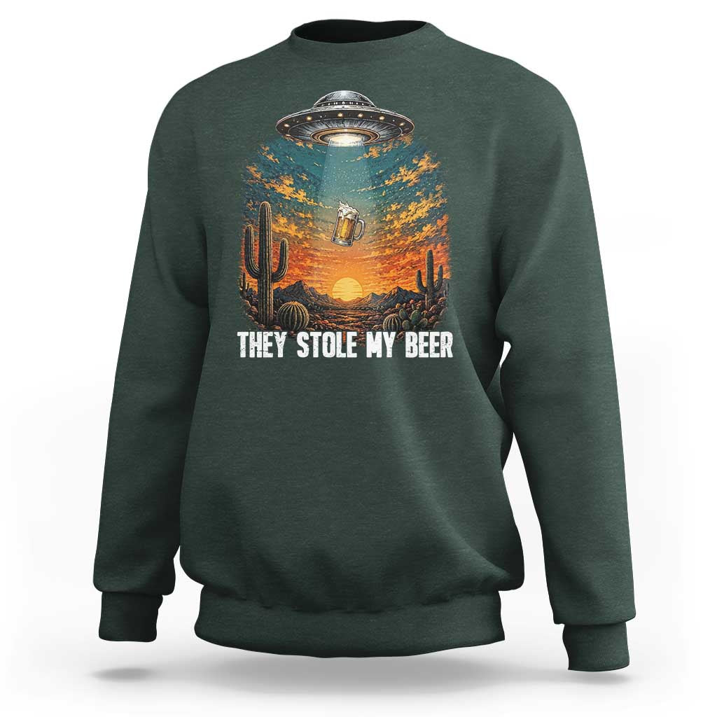They Stole My Beer Sweatshirt Funny UFO Abducting Beer Mug Vintage Western Gift