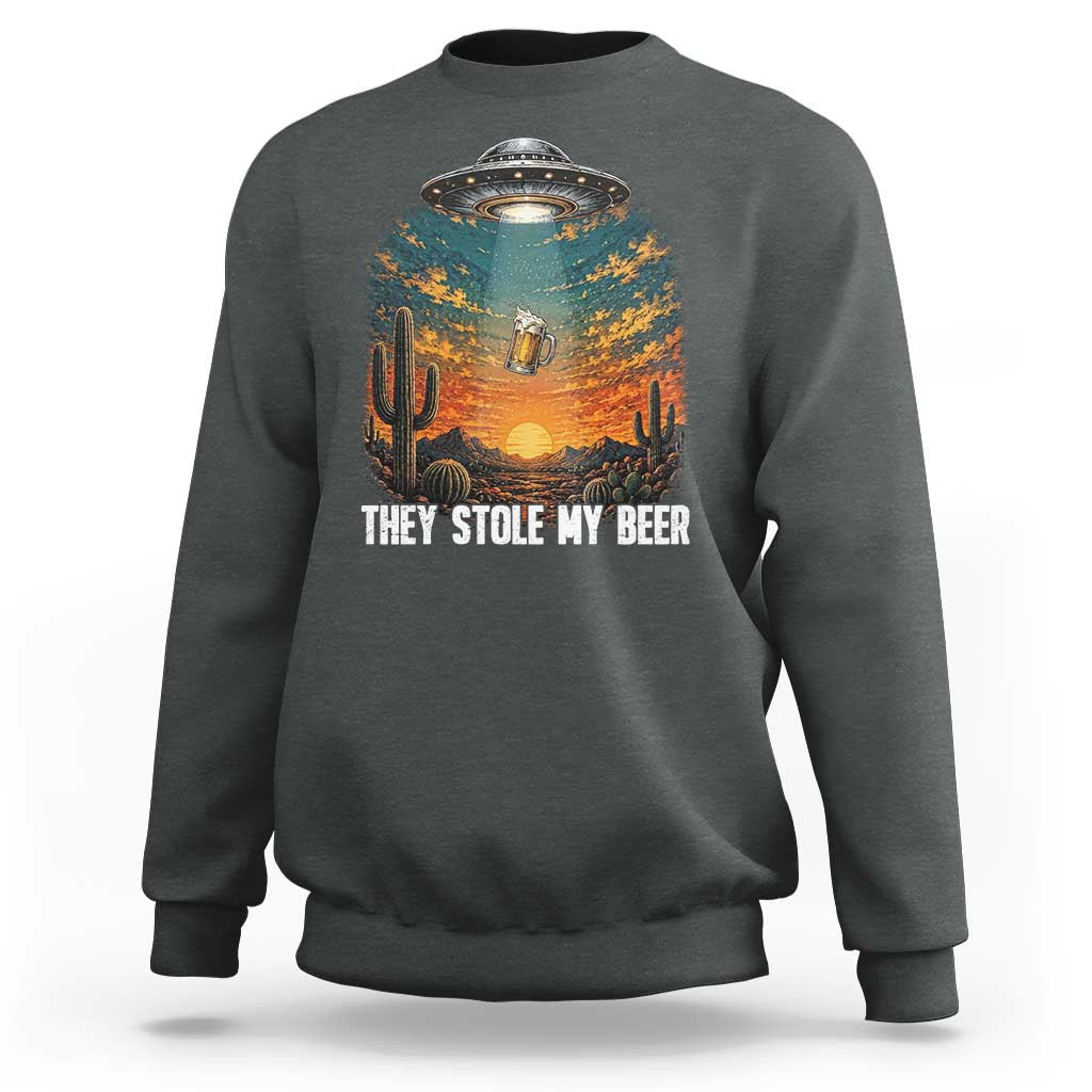 They Stole My Beer Sweatshirt Funny UFO Abducting Beer Mug Vintage Western Gift