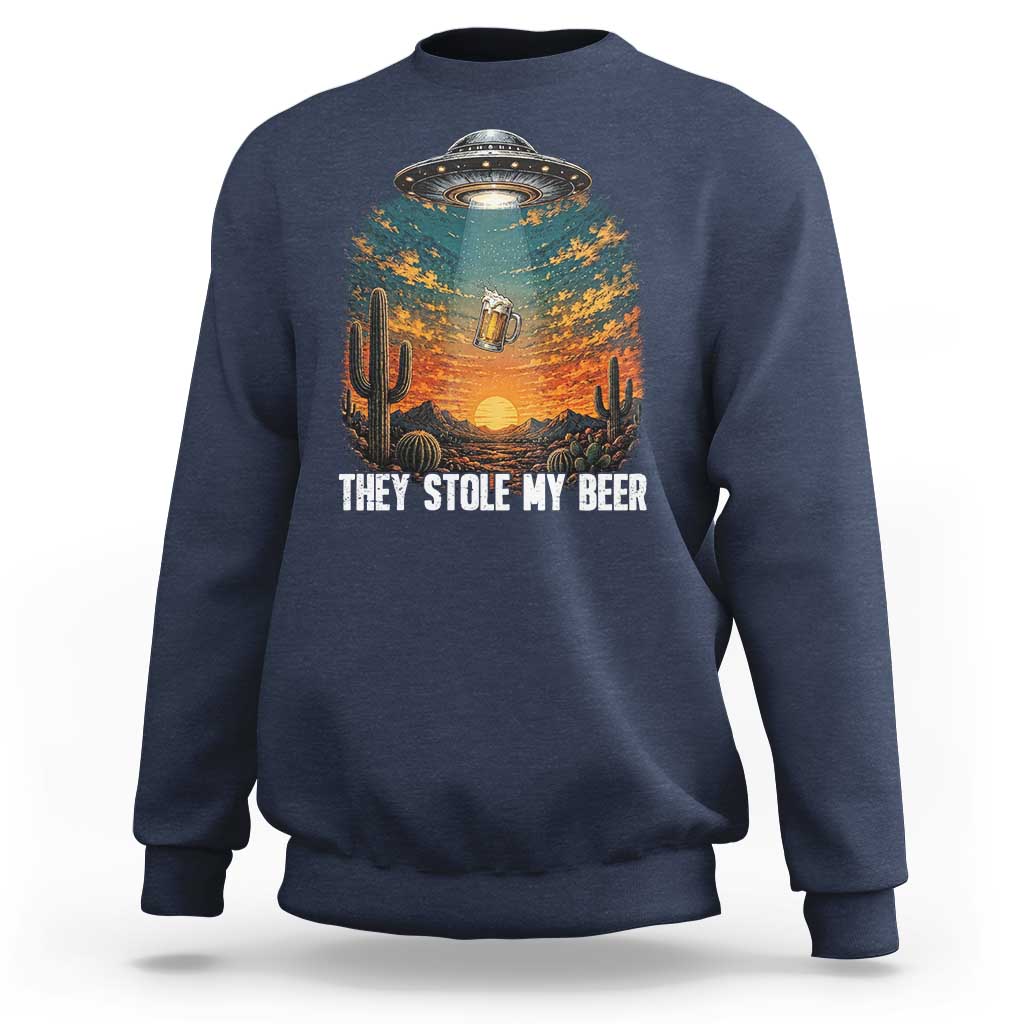 They Stole My Beer Sweatshirt Funny UFO Abducting Beer Mug Vintage Western Gift