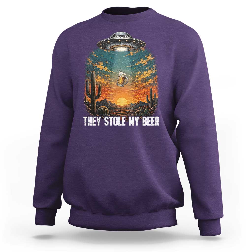 They Stole My Beer Sweatshirt Funny UFO Abducting Beer Mug Vintage Western Gift