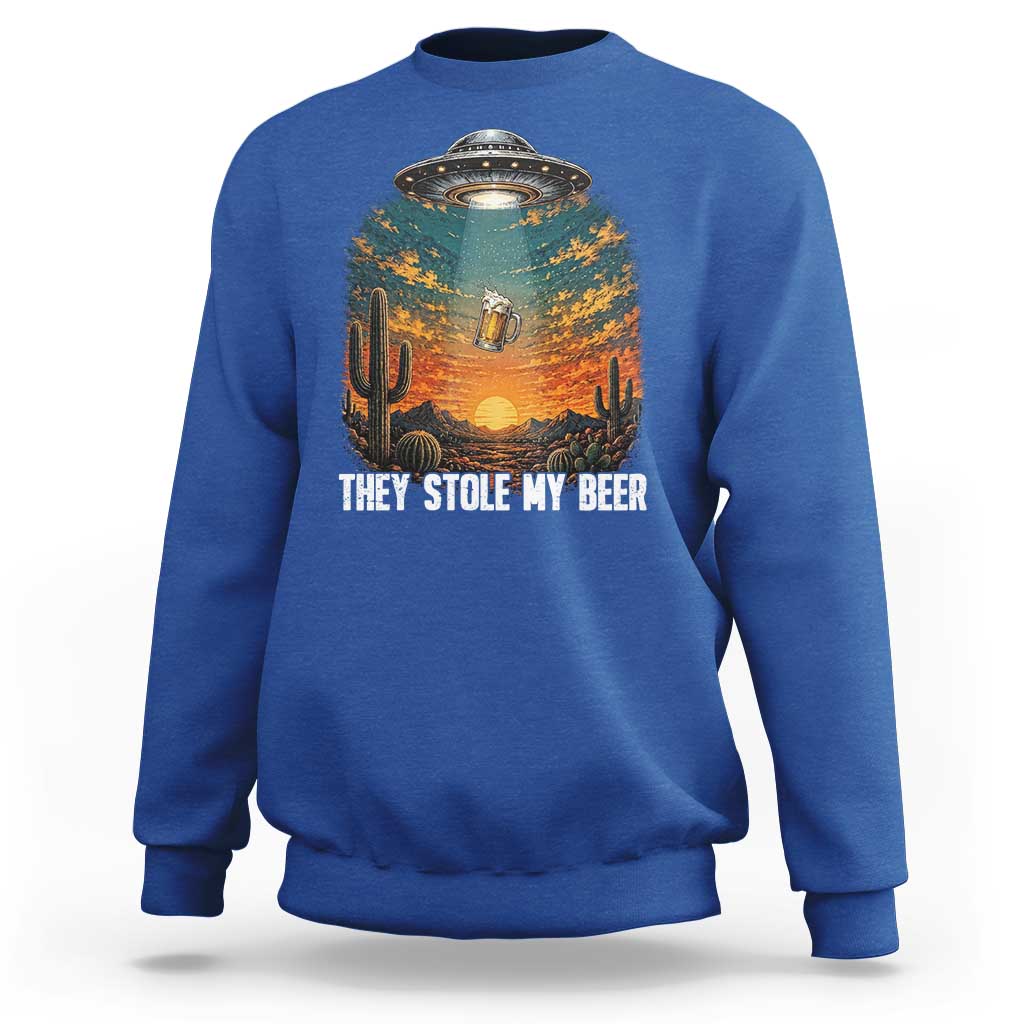 They Stole My Beer Sweatshirt Funny UFO Abducting Beer Mug Vintage Western Gift