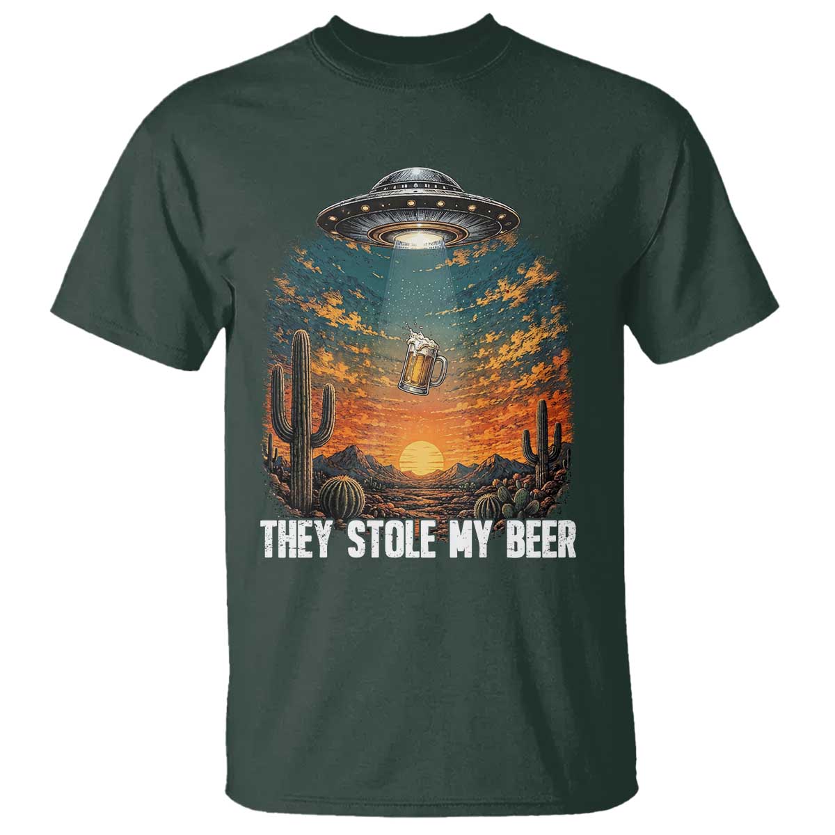 They Stole My Beer T Shirt Funny UFO Abducting Beer Mug Vintage Western Gift