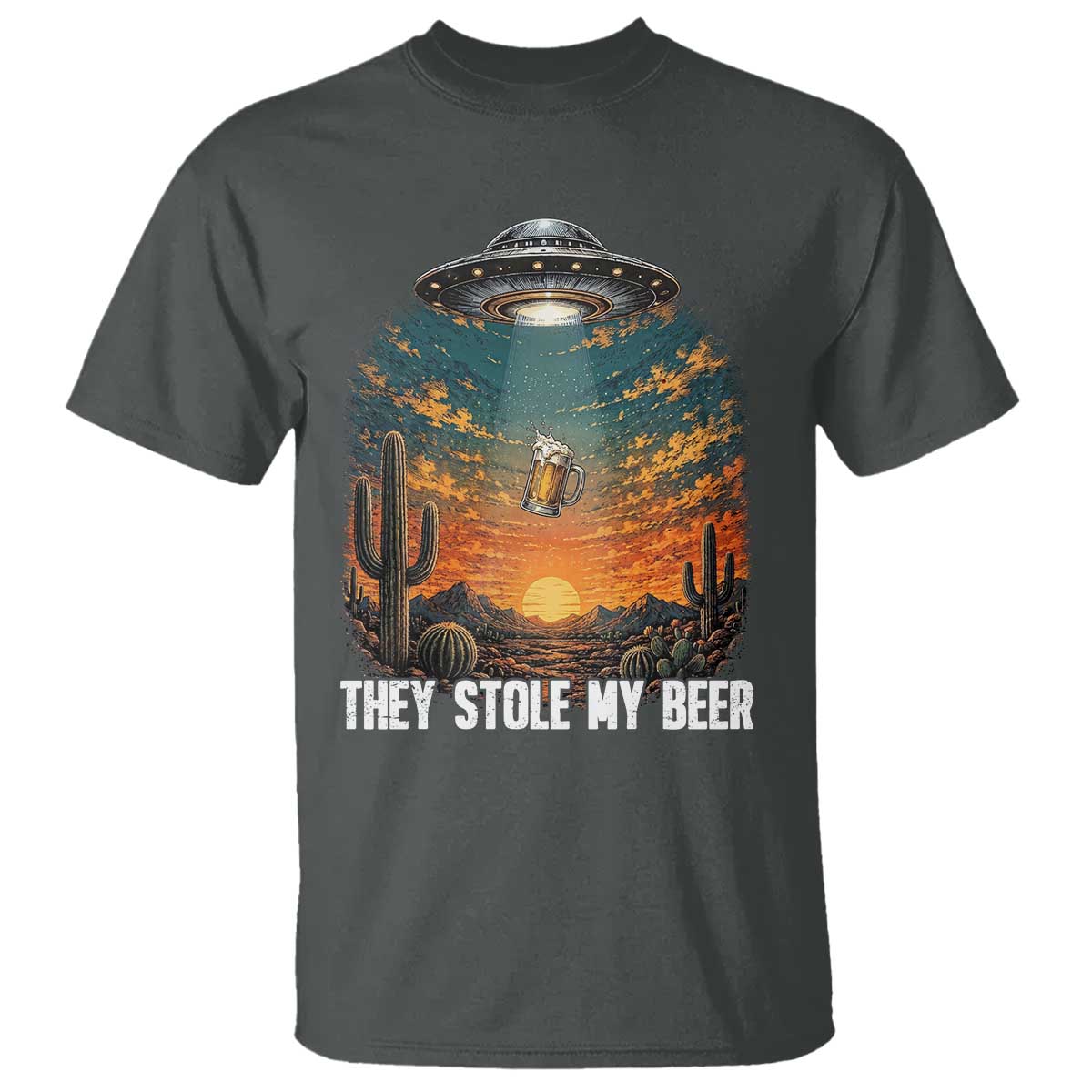 They Stole My Beer T Shirt Funny UFO Abducting Beer Mug Vintage Western Gift